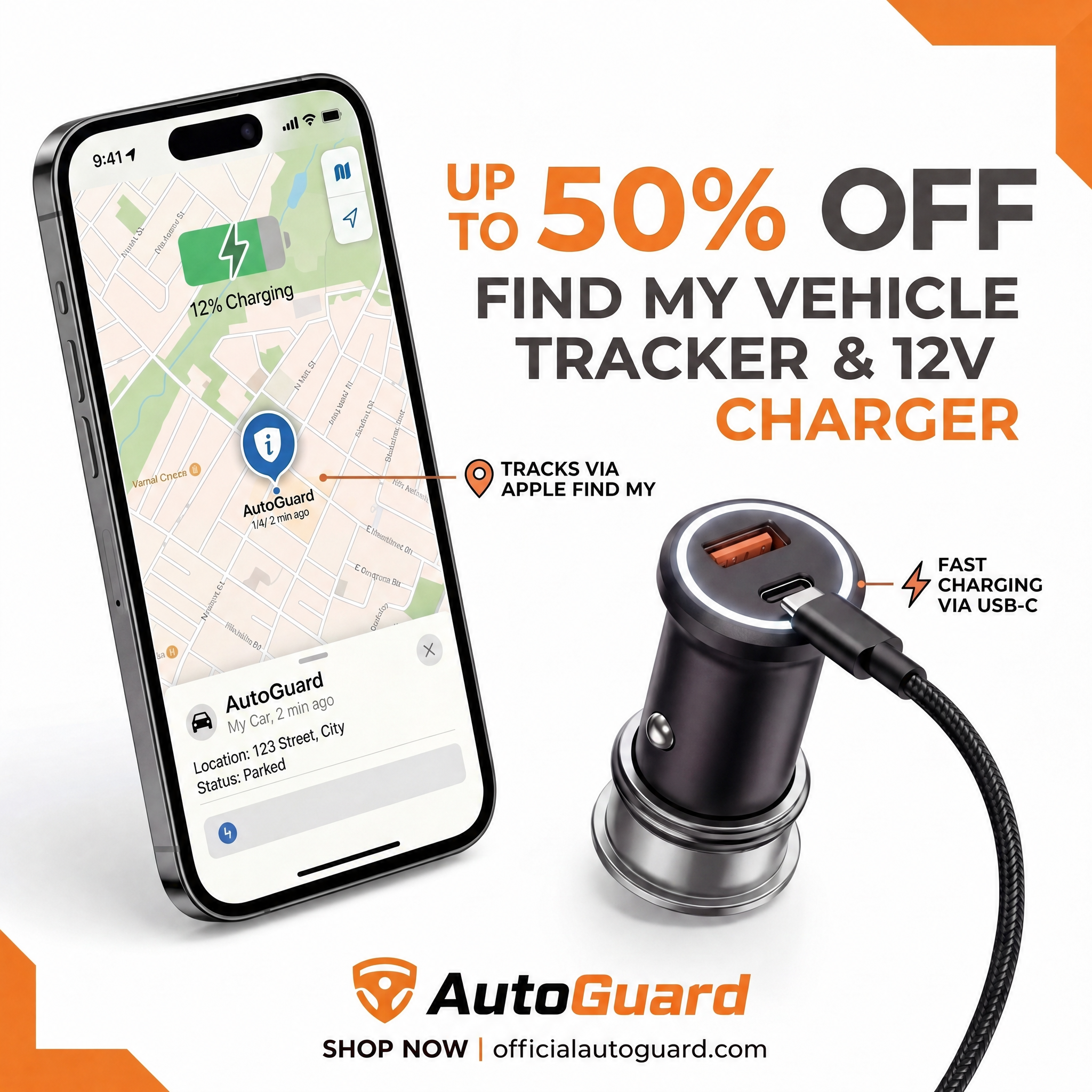 AutoGuard 12V Find My Vehicle Tracker and Charger — up to 50% off